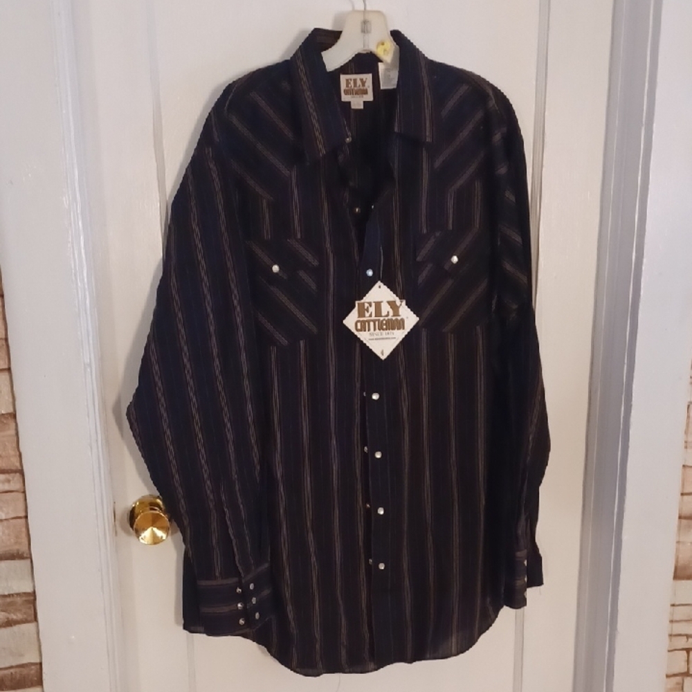 Ely Cattleman Men's Dark Striped Button Down Shirt Xlarge Tall